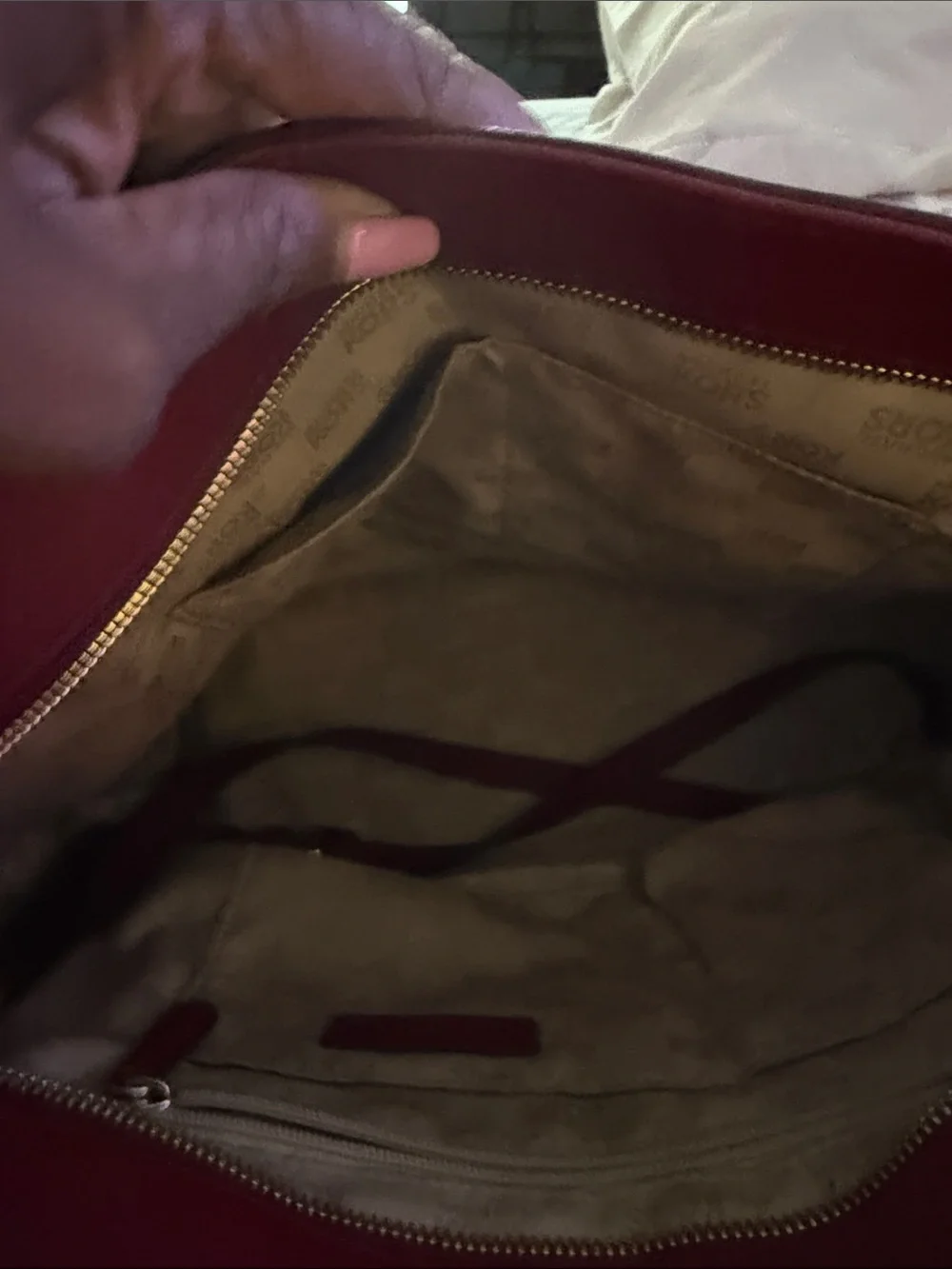 Michael Kors Brown Signature Tote with Red Leather Trim